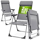 Casaria® Gartenstühle 2er Set Klappbar 6-Fach Verstellbar Alu mit hoher Rückenlehne Liegefunktion Faltbar Balkon Campingstuhl Klappstuhl Hochlehner