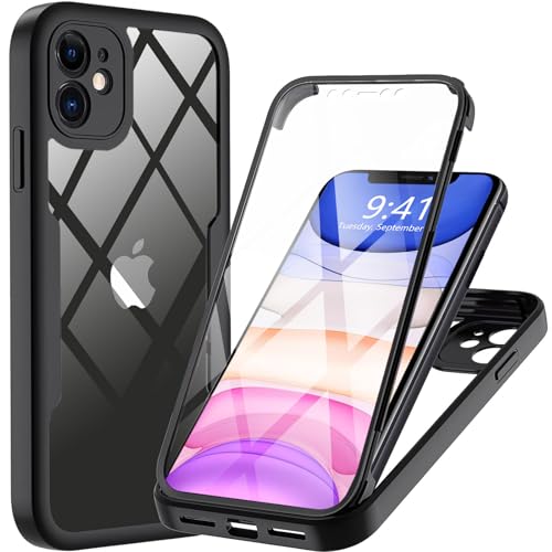 Pemuyak Hülle für iPhone 11 6 1 Zoll mit Eingebautem Schutzfolie 360 Grad Stoßfest Anti-Kratzer Displayschutz Ganzkörper Robuste Handyhülle Case Schutzhülle für iPhone 11 (Schwarz)