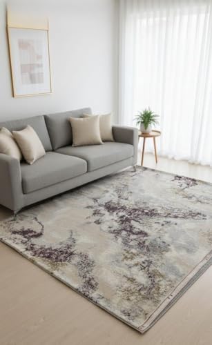 Image of 3x5 Feet (90x150 CM) Carpet for Bedroom Living Room & Hall - Metallic Rust Modern Abstract Geometric Silk-Touch Luxury Hotel-Style Washable Anti-Skid Turkish Area Rug