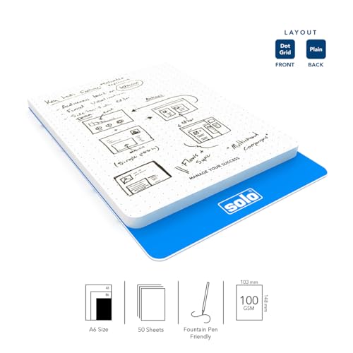 Image of SOLO Think Tank Dotted Notepad A6 - Pack of 2 |50 Sheets, 100 GSM Paper, Compact Size for Bullet Journaling, Sketching, Note-Taking, Diagrams, Charts & Creative Projects