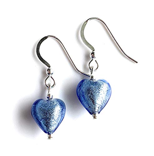 Image of Earrings with cornflower blue Murano glass mini heart drops