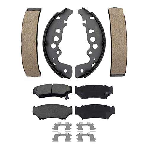 Image of Detroit Axle - Brake Kit for 99-04 Chevrolet Tracker Suzuki Vitara, Front Ceramic Brake Pads w /Hardware Rear Semi-metallic Brake Shoes 1999 2000 2001 2002 2003 2004 Replacement