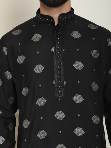Image of SOJANYA (Since 1958 Men's Cotton Silk Sequinned Embroidered Kurta with White Pyjama