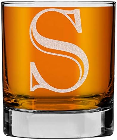 Etched Monogram 11oz Whiskey Rocks Glass (Letter S), A-Z Customized Bourbon Gifts for Men, Personalized Old Fashioned Scotch Glass, Custom Engraved Gifts for Him, Initial, Name, Regalos Personalizados