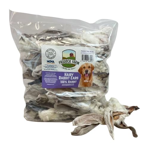 Nova Dog Chews Hairy Rabbit Ears for Dogs 500g 100% Natural Rabbit Dog Treats | Healthy Grain Free Chews, High Protein, Hypoallergenic Dog Treat for Sensitive Stomachs, Dental Health & Worm Prevention