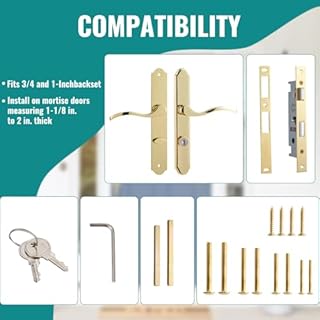 MaxxGeek Flat Slot Storm Door Handle Complete Set, Mortise Keyed Lever Mount Latch with Deadbolt for Screen and Storm Doors (Bright Gold)