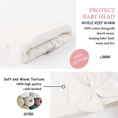 Winter Warm Knitted Baby Hat For Girls Cotton Lined Infant Toddler Girls Hat Autumn Cute Bow Classic Girls Beanie 0-6Y(M,White) #TOP4