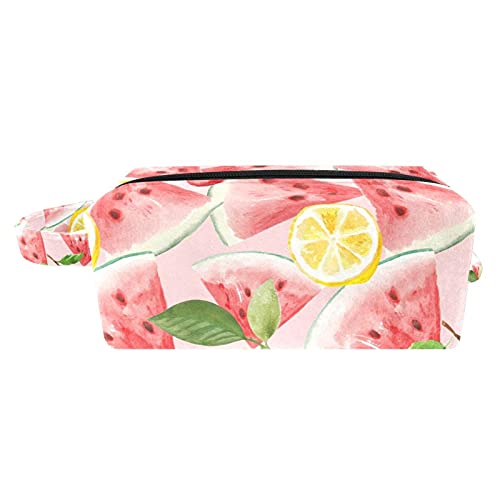 Bolsa de cosméticos con asa, diseño de frutas amarillas, limón, verde, hojas, azul, floral, bolsa de viaje, estuche pequeño con cremallera para mujeres, hombres, niñas, niños, organizador de