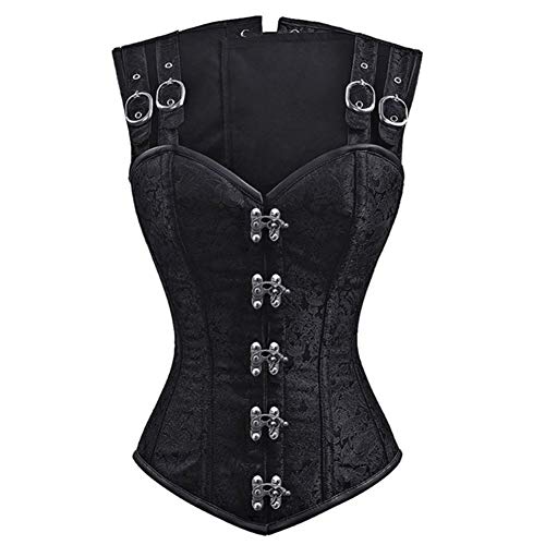 DISSA Corset Femme Rétro Acier Brocart Laçage,Noir,44