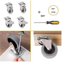 Emuca - Set aus 4 Lenkrollen für Möbel Ø50mm, 2 mit Bremse und 2 ohne Bremse, mit Anschraubplatte und Kugellager, grau Farbe – Ansicht 5