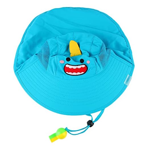 SUNGOOYUE Sombrero de Sombrilla para Niños, Poliéster Verano Niños Protección Solar Sombrero Chal Dibujos Animados Impreso Sombrero para el Sol con Silbato Lago Azul