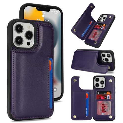 Étui portefeuille iPhone 13 Pro chic en cuir synthétique violet avec fentes cartes RFID