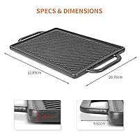 GFTIME Gusseisen Grillplatten 33 x 21cm für Ofen, Herd & Grill, Holzkhlegrill Gusseiserne Wende-Grillplatten, Gussgrillplatte, Kochgrill & Grillpfan 2 in 1 Reversible Griddle Grill,1 Packung – Ansicht 2