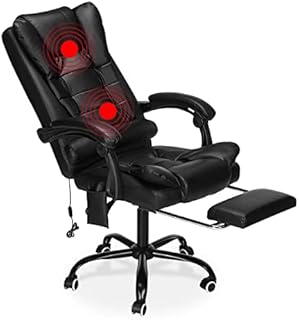 HOFFREE Ergonomic Massage Office Chair with Footrest Executive Reclining Office Chair Leather Computer Gaming Chair with Lumbar Support Padded Armrest High Back Chair for Home Office
