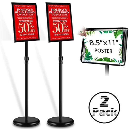 Choicare Adjustable Sign Poster Stand, 8.5 X 11 Inches Pedestal Poster Stand, Sign Holder Floor Stand With Heavy Duty Base, Standing Sign Holder, Snap-Open Frame, Display Business Shows (8.5" X 11", 2 Pack, Black) #TOP3