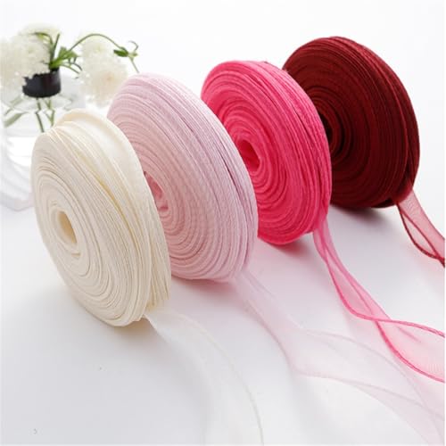 Cinta de organza y gasa, Cinta de gasa 4 cm x 10 yardas, paquete 5, 50 en total, color crema ensueño(Pink,10 x 10 Yard)