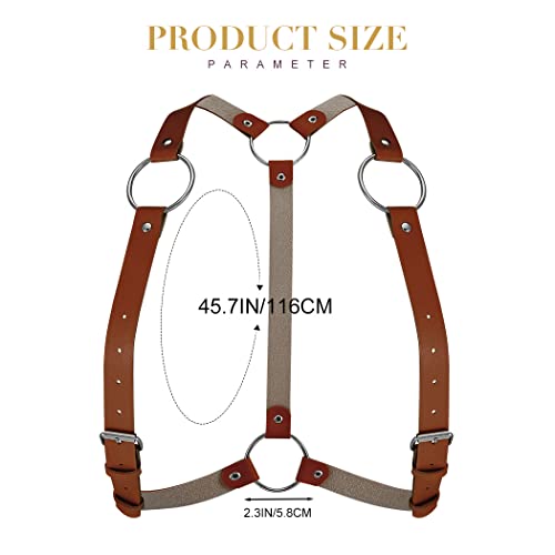 COSYDAYS Men Leather Chest Harness Belt Punk Body Shoulder Harness Ring Adjustable Buckle Straps Party Rave Body Jewelry (Brown)2