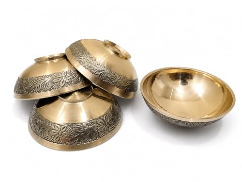 Image of Narayan Product Pure Brass Katori for Pooja | Small Multipurpose Prasadam Bowls for Pooja | Pooja Items Peetal Bowl (Set of 4) | Pital Diya Roli Chawal Kumkum Cups for Puja (7.5 CM)
