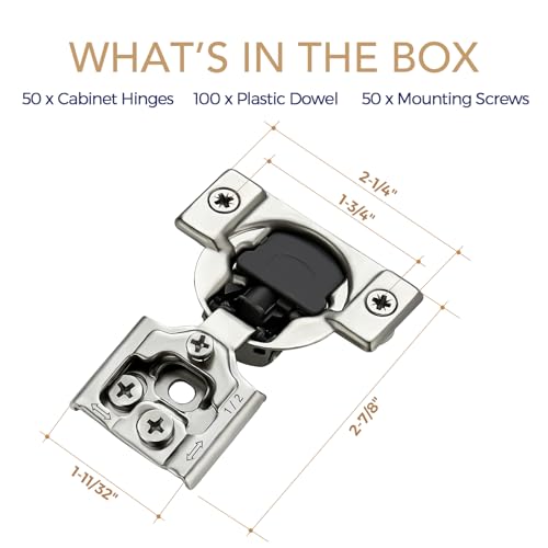 image for Ravinte 50 Pack 25 Pairs 1/2 inch Overlay Soft Close Hinges for Kitche