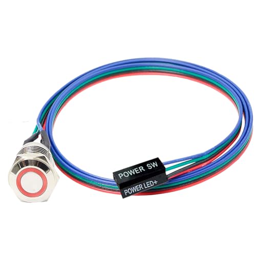 CABLEPELADO Botón de Encendido para PC con LED, Interruptor Power SW de 2 Pines, Diámetro 12 mm, Cable 60 cm, Compatible con Placa Base de Escritorio, Fácil Instalación y Alta Durabilidad
