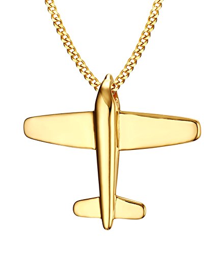 VNOX Stainless Steel Paper Airplane Plane Pendant Necklace,Gold Plated,Free Chain 24