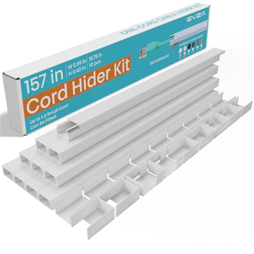 Image of EVZA 157in Cord Hider for 1-2 Wire, Self Adhesive One-Cord Channel Cable Concealer, Paintable Cable Covers for TV Cords on Wall, Cable Raceway Kit for Extension Cord, Ethernet Cables, Speaker Wires