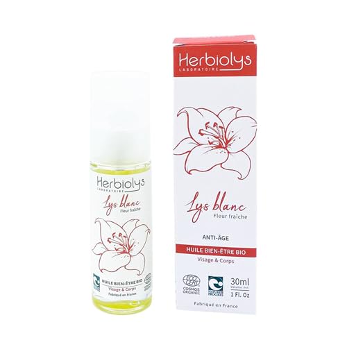 Herbiolys | Huile végétale Bio | Huile Bien-être | Lys blanc (Anti-Âge) | Visage & Corps | 30 ml
