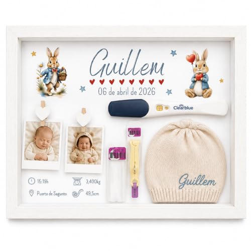 RJ All with love LÁMINAS PERSONALIZADAS Cuadro bebé personalizado, Marco recuerdos nacimiento Conejitos azules acuarela, Regalo recién nacido, Cuadro datos nacimiento, Decoración habitación infantil