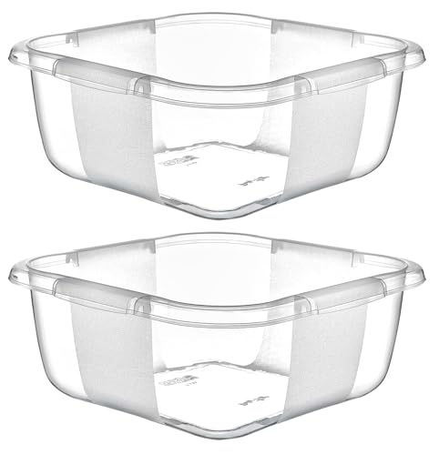 Best House | Plastic Washing up Bowl Basin | Small Square Kitchen Basin Wash Bowl | 6 Litres | Clear | 2 pcs | Multipurpose Bath Tub/Washing Tub for Kitchen, Bathroom, and Household Use (Pack of 2)