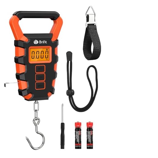 AMIR Digital Fish Scale with Fishing Gripper, 110lb Weight Max, Electronic Portable Hanging Luggage Scale with Hook and Tape Measure, Lb/oz/Kg Mode, LCD Screen Display, Batteries Included