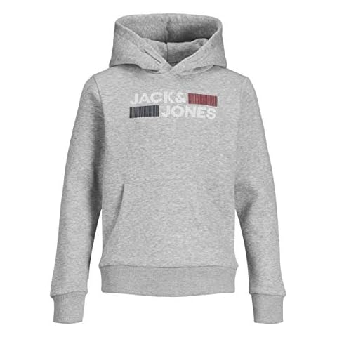 Jack & Jones Junior Herren JJECORP LOGO SWEAT HOOD NOOS JR Kapuzenpullover, Light Grey Melange/Detail:PLAY, 152 Cover