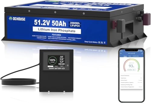 DCHOUSE 48V 50AH LiFePO4 Batería de carrito de golf, 100A BMS, con Bluetooth&Monitor LCD, baja...