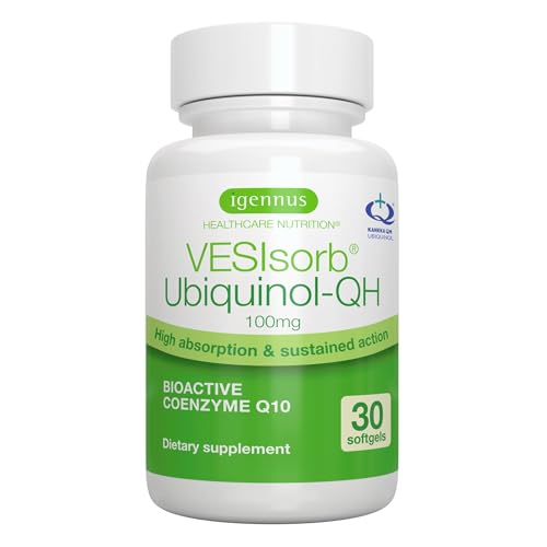 Igennus Healthcare Nutrition Vesisorb Ubiquinol-Qh Fast-Acting Ubiquinol Coq10 - Water-Soluble Rapid Absorption Formula, 100 Mg, 1-A-Day, 30 Capsules