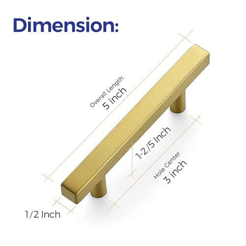 Ravinte 20 Pack 5 inch Square Cabinet Pulls Brushed Brass Stainless Steel Kitchen Drawer Pulls Cabinet Handles 5”Length, 3” Hole Center by Ravinte - Image 3