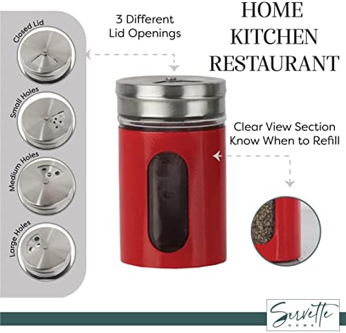 Red Salt Pepper Shakers Retro Spice Jars Glass - Set of 2