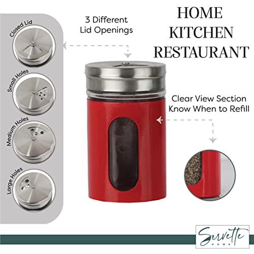 Red Salt Pepper Shakers Retro Spice Jars Glass - Set Of 2 #TOP4