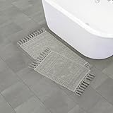 French Connection Nellore Bathroom Rugs, Set of 2 Woven and Beaded Bathroom Mats, Durable Bath Rugs, Thick Bath Mats for Bathroom and Shower Rugs, 17' x 28' and 20' x 38', Medium Grey