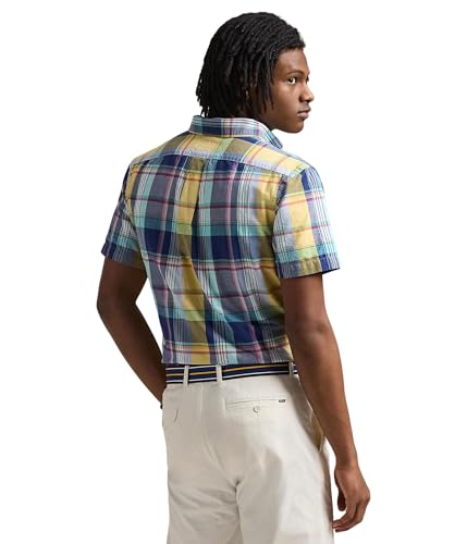 Image of POLO RALPH LAUREN, Mens, Classic Fit Plaid Oxford Shirt, Navy /Yellow Multi, X-Large