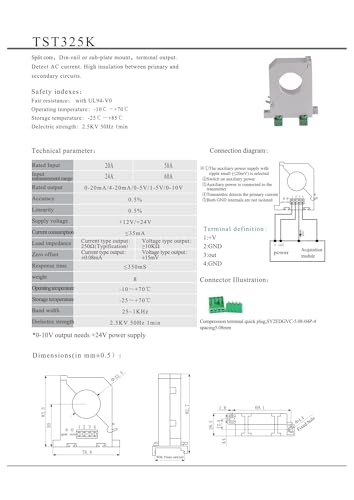 Sensor de corriente TST325K para medir consumo eléctrico hasta 50A sin cortar el cableado 3