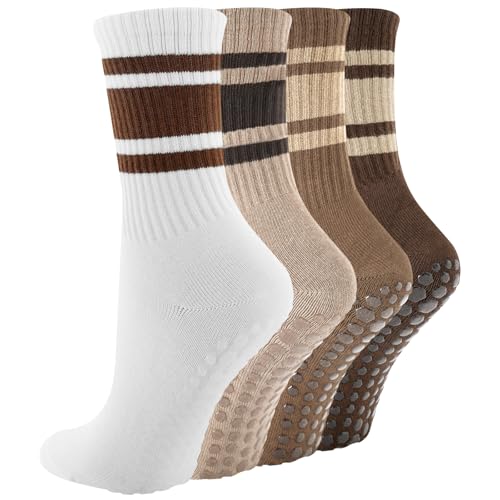BISOUSOX Pilates sokken voor dames, antislipsokken, 4 paar, antislip yoga sokken, antislip voor zwangere vrouwen, katoen, cadeaus voor mama en vrouwen, 36/40 EU