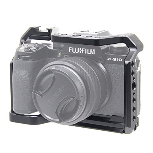 Image of Easy Hood Camera Cage for Fujifilm X-S10, Vlogging Video Film Movie Making Camera Rig Stabilizer with Cold Shoe, 1/4" Threaded Holes, 3/8" Arri Locating Hole