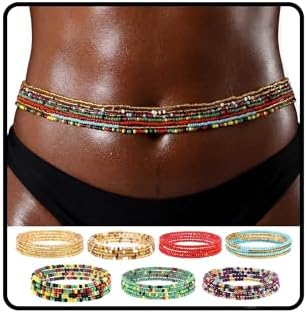ELABEST African Waist Beads Chain Layered Belly Body Chain Beach 7Pack Waist Jewelry Body Accessories for Women, 31.4 Inch (Pack of 7), Plastic, No Gemstone