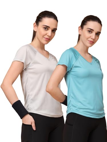 Image of UZARUS Women's V-Neck Sports T-Shirt | Pack of 2 | Gym, Yoga & Activewear Top