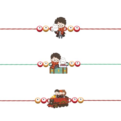 Image of Harry Potter, Hedwig & Hogwarts Express Theme Character Rakhi for Brother | Cartoon Rakhi for Boys, Bhaiya, Bhai | Raksha Bandhan Gift | (Pack of 3)