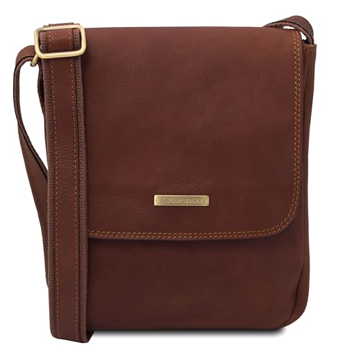 Tuscany Leather John Leather crossbody bag for men with front zip Brown