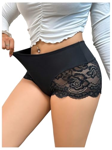 OYOANGLE Women's Plus Size Contrast Lace Boyshorts Mid Rise Tummy Control Panties Underwear