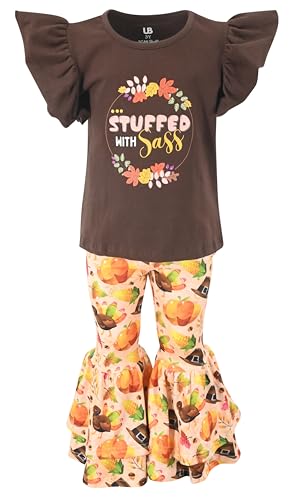 Image of Unique Baby 2 Piece Girls Double Bell Bottom Leggings Outfit with Short Sleeved Shirt Kid and Toddler Clothes Set