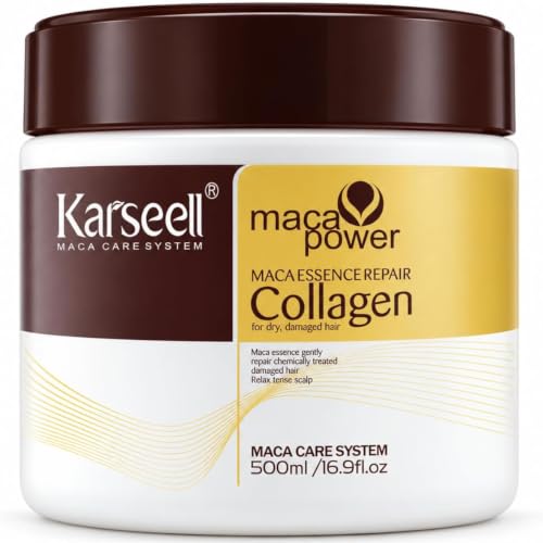 Karseell MACA CARE SYSTEM Mascarilla Capilar Profesional Colágeno Aceite Argán Coco Aguacate Keratina Karité Hidratación Nutrición Reparación Antifrizz Tratamiento Cabello Seco Dañado Alisado 500ml