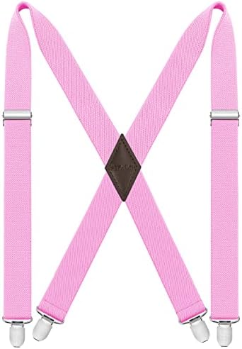 FETARCH Men Braces with 4 Clips X Shape 1 Wide Length Adjustable Solid Clips Trouser Suspenders for Men and Women