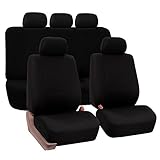 FH Group FB051115 Multifunctional Flat Cloth Seat Covers (Black) Full Set with Gift - Universal Fit for Trucks, SUVs, and Vans